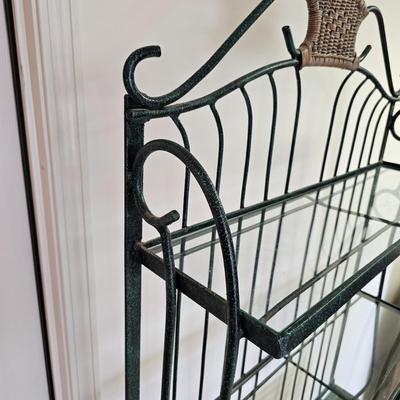 Wrought Iron, Glass & Wicker Baker's Rack (BD-JS)