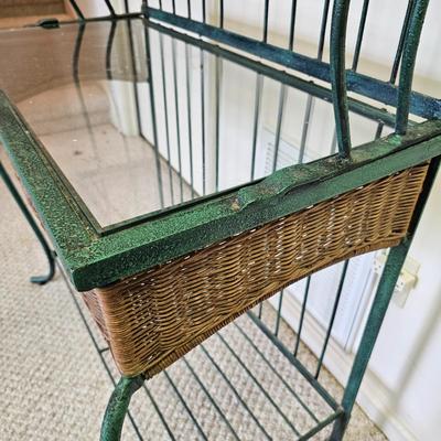 Wrought Iron, Glass & Wicker Baker's Rack (BD-JS)