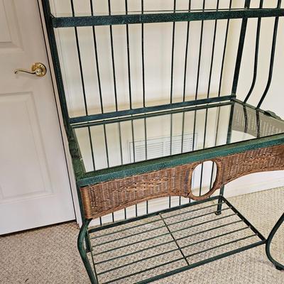 Wrought Iron, Glass & Wicker Baker's Rack (BD-JS)