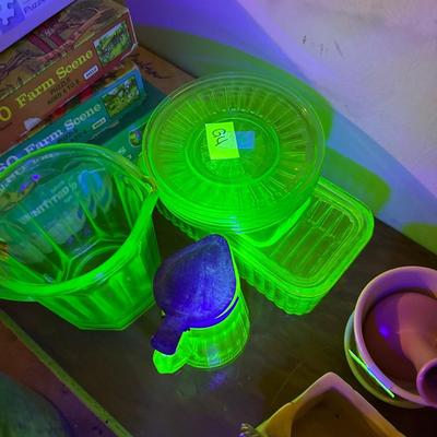 Green glass kitchen items