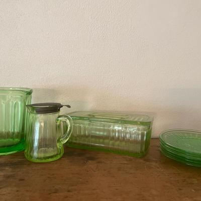 Green glass kitchen items