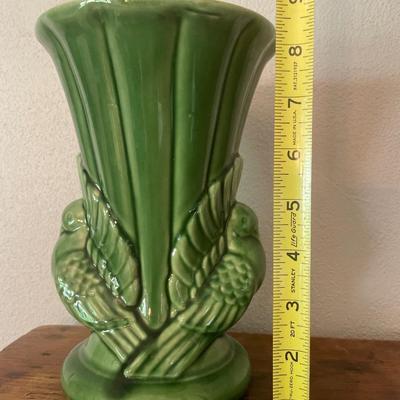 USA Green pottery vase with birds