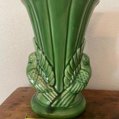 USA Green pottery vase with birds