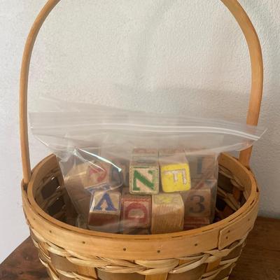 Basket with vintage blocks