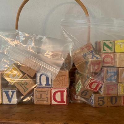Basket with vintage blocks