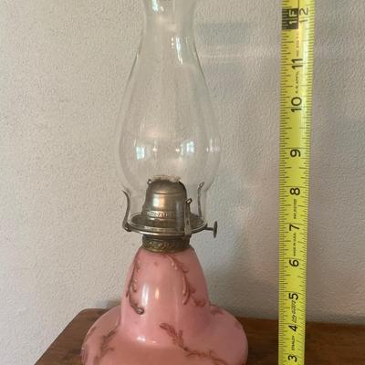 Pink porcelain White Flame Co kerosene lamp