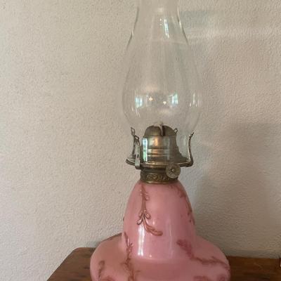 Pink porcelain White Flame Co kerosene lamp