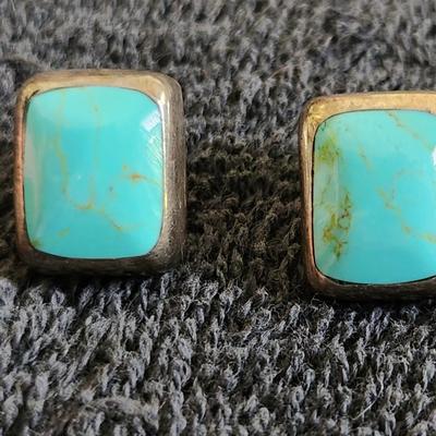 Pair of Sterling and Turquoise Earrings