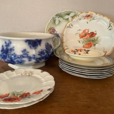 Fancy China plates & soup tureen from England