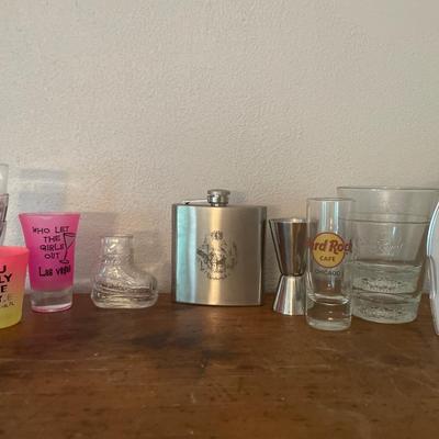 Shot glasses and flask