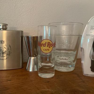 Shot glasses and flask
