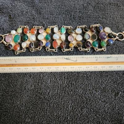 Heavy Sterling & Stone Bracelet