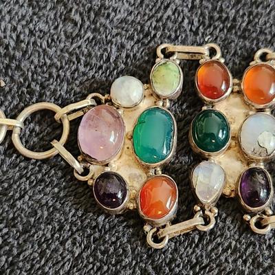 Heavy Sterling & Stone Bracelet