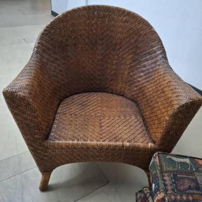 Wicker Wing Chair w/ Special Ordered Indian Cushions