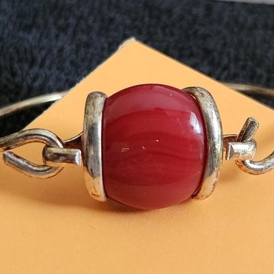 Designer Handmade Bracelet with Inset Orangey Stone