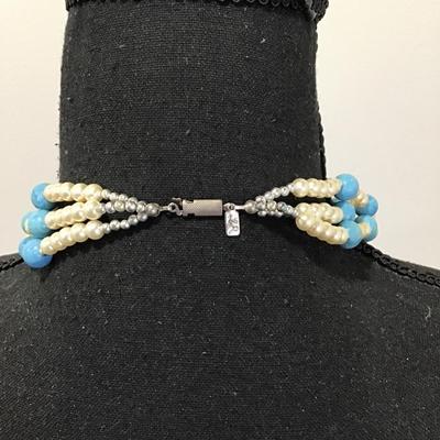 Vintage marked Multi strand, beaded statement, necklace
