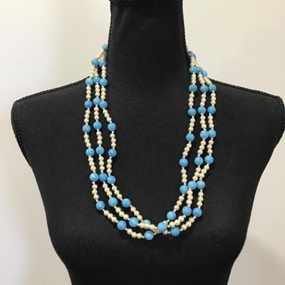 Vintage marked Multi strand, beaded statement, necklace