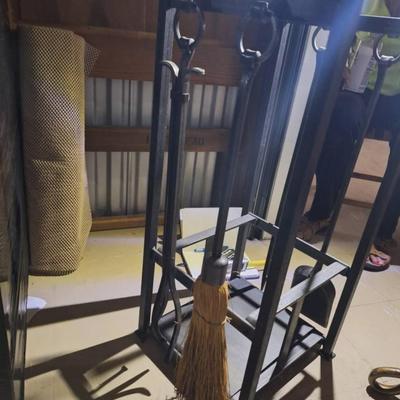Fireplace Metal Tools and Wood Rack