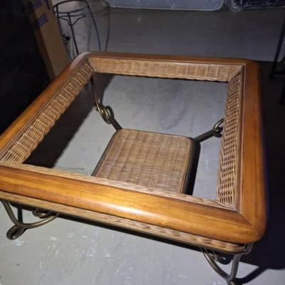 Wrought Iron, Wicker & Glass Coffee Table