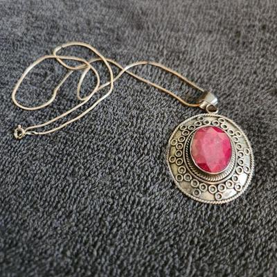 Sterling Silver & Ruby Necklace
