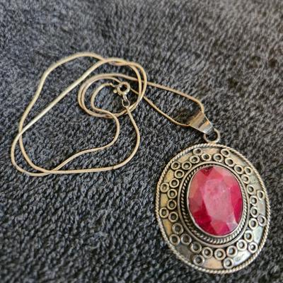 Sterling Silver & Ruby Necklace