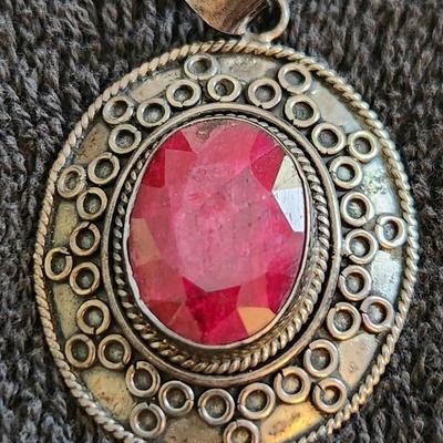 Sterling Silver & Ruby Necklace