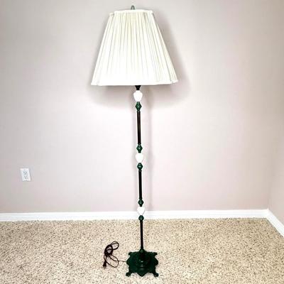 Vintage Iron Base Floor Lamp - Green and White