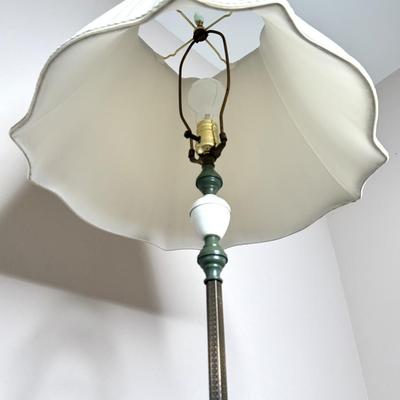 Vintage Iron Base Floor Lamp - Green and White
