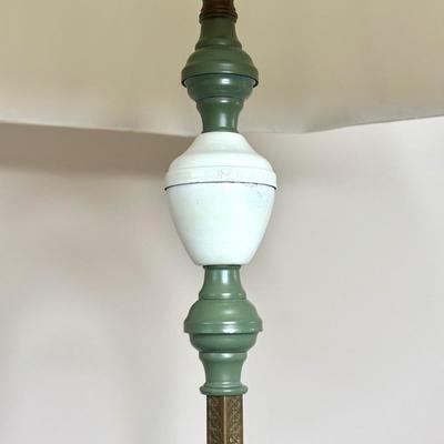 Vintage Iron Base Floor Lamp - Green and White