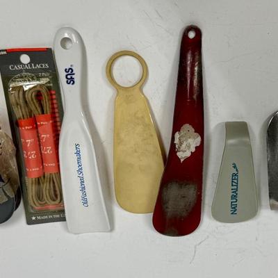 Vintage Shoehorn, Cushion, and Shoelace Lot