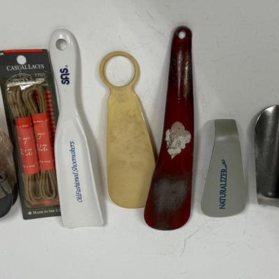 Vintage Shoehorn, Cushion, and Shoelace Lot