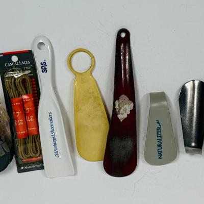 Vintage Shoehorn, Cushion, and Shoelace Lot
