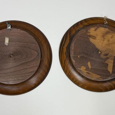 French Basque Vintage Wood Carved Hanging Plate Set