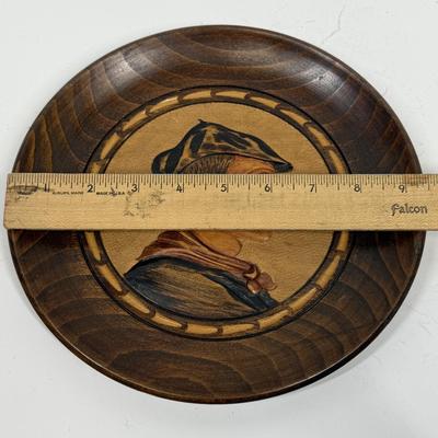 French Basque Vintage Wood Carved Hanging Plate Set