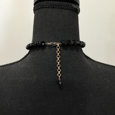 Vintage jet black, faceted glass beaded choker