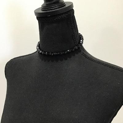 Vintage jet black, faceted glass beaded choker