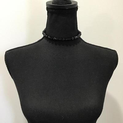 Vintage jet black, faceted glass beaded choker
