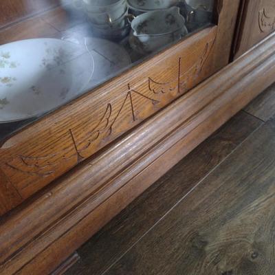 Impressive Antique Eastlake Solid Oak Double Door Dish Cupboard (No Contents)