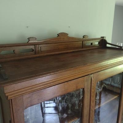Impressive Antique Eastlake Solid Oak Double Door Dish Cupboard (No Contents)