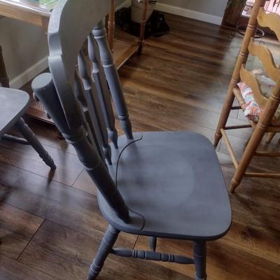 Set of Four Solid Wood Rustic Farm Chairs Antique Gray Paint Finish
