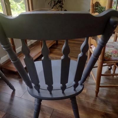 Set of Four Solid Wood Rustic Farm Chairs Antique Gray Paint Finish