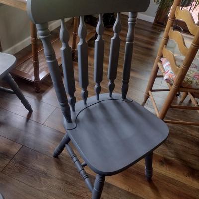Set of Four Solid Wood Rustic Farm Chairs Antique Gray Paint Finish