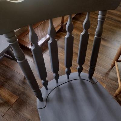 Set of Four Solid Wood Rustic Farm Chairs Antique Gray Paint Finish