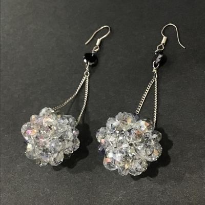 Beautiful Australian, crystal jet, black rhinestone dangle, drop earrings