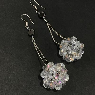 Beautiful Australian, crystal jet, black rhinestone dangle, drop earrings