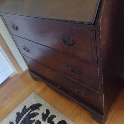 Vintage Walnut Three Drawer Drop Down Secretary Desk
