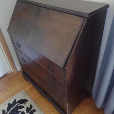 Vintage Walnut Three Drawer Drop Down Secretary Desk
