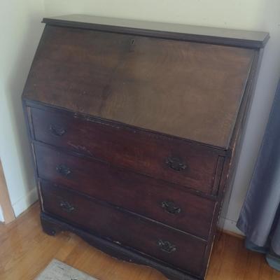 Vintage Walnut Three Drawer Drop Down Secretary Desk