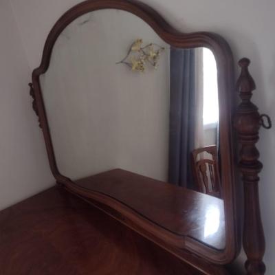Antique Flame Mahogany Four Over Two Chest of Drawers with Swivel Mirror