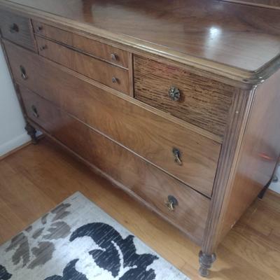 Antique Flame Mahogany Four Over Two Chest of Drawers with Swivel Mirror